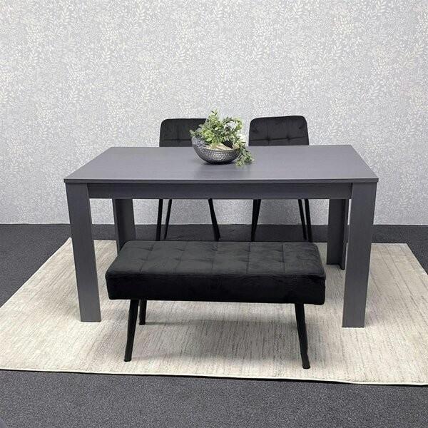 Kosy Koala Modern Arrow Design Dining Table Set with 2 Black Velvet Chairs and 1 black Bench Dining Room furniture