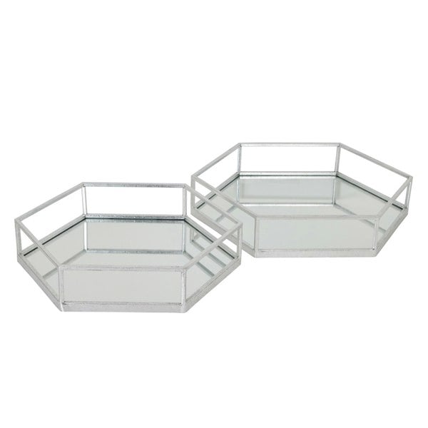 Hill Interiors Hexagon Tray Set (Pack of 2) - Silver