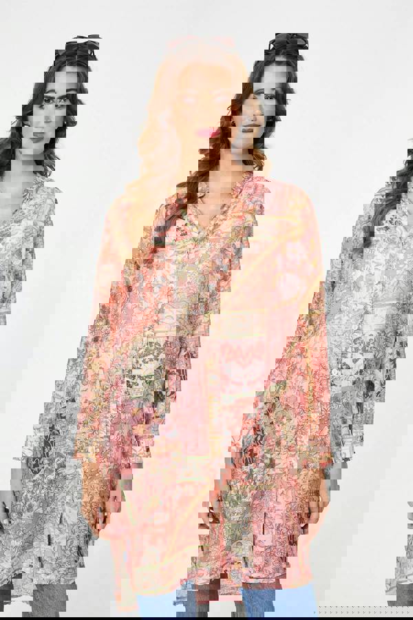 Pink | Printed Long Sleeve Longline Shirt