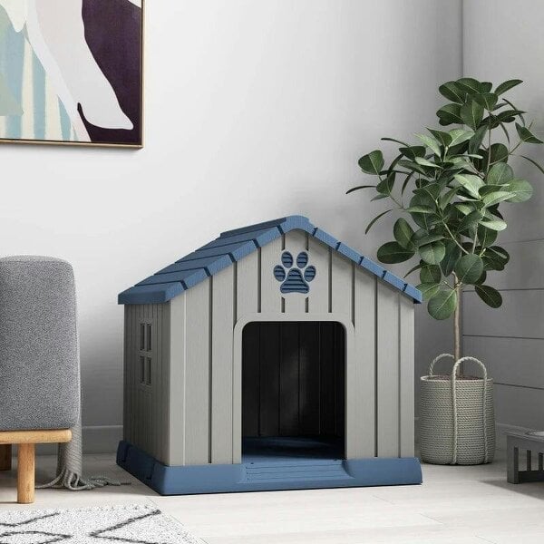 Dog Kennel Outdoor for Medium Dogs, Waterproof Plastic Dog House for Garden, Patio, 85 x 79 x 82 cm, Grey