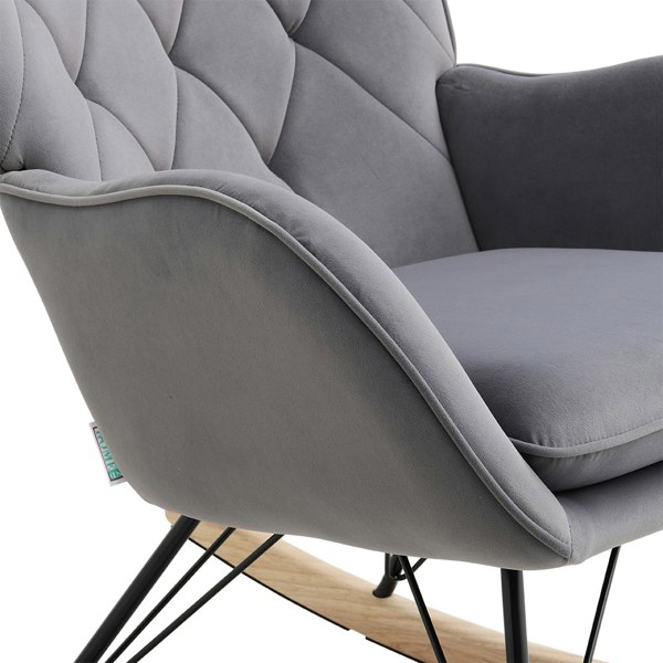 Living and Home Modern Grey Upholstered Rocking Chair for Living Room Bedroom