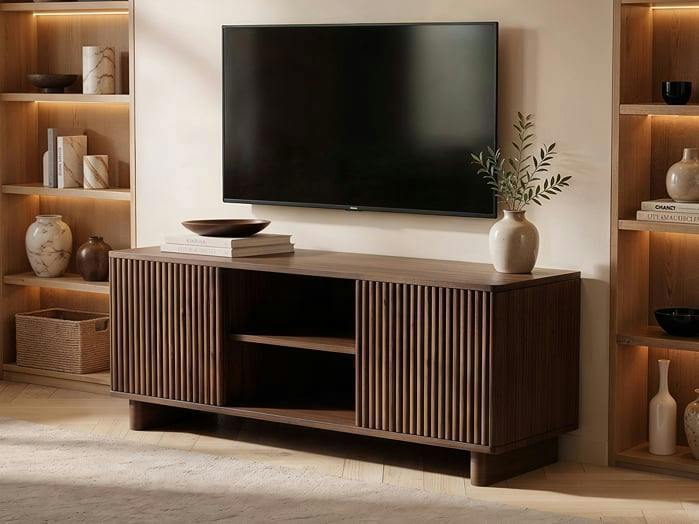 SOLACE+CO Velmor 120cm Ribbed TV Unit with Storage-Walnut