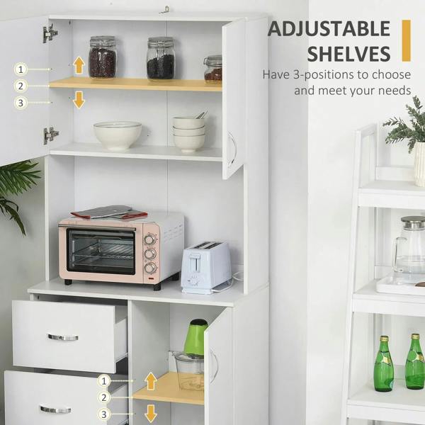 White cabinet interior with adjustable shelves and compartments for kitchen storage