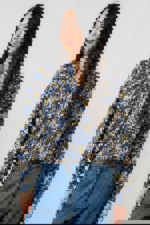 Lily & Me Wayfaring Frill Neck Blouse Navy