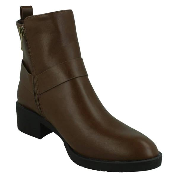 Spot On Ladies Spot On Low Ankle Boots with Ring Trim Strap F51240