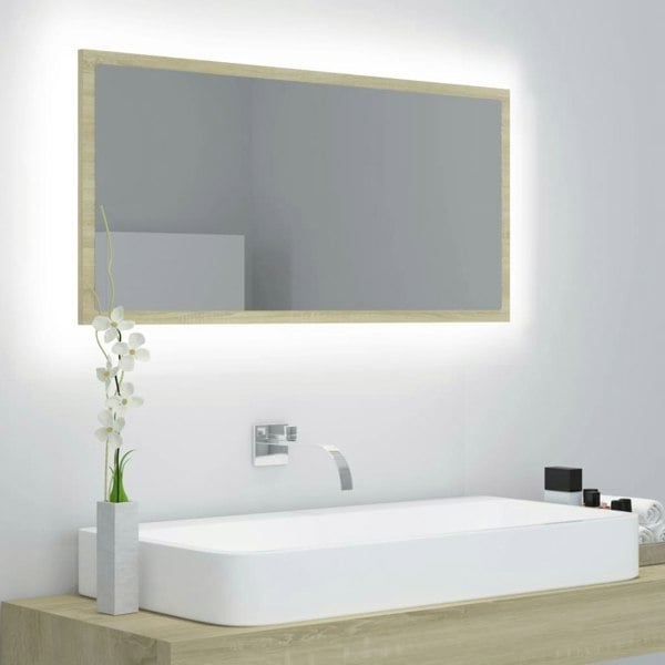 Berkfield LED Bathroom Mirror Sonoma Oak 90x8.5x37 cm Acrylic
