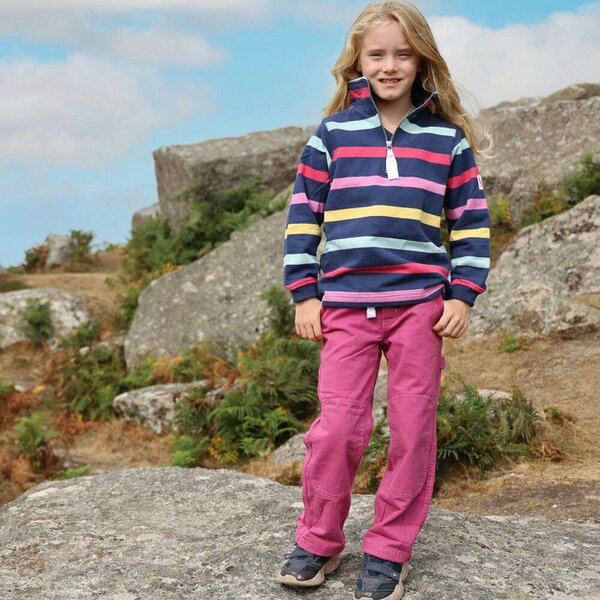 Lazy Jacks LJ35C  - Girl's Striped Quarter Zip Sweatshirt - Twilight