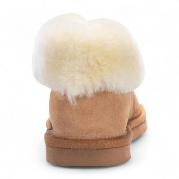 Infinity Leather Women's Sheepskin Suede Ankle Tan Slip-On Bootie Winter - Glacier
