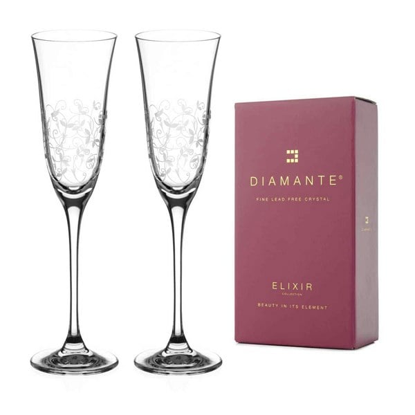 Diamante Floral Collection Champagne Flutes - Set of 2