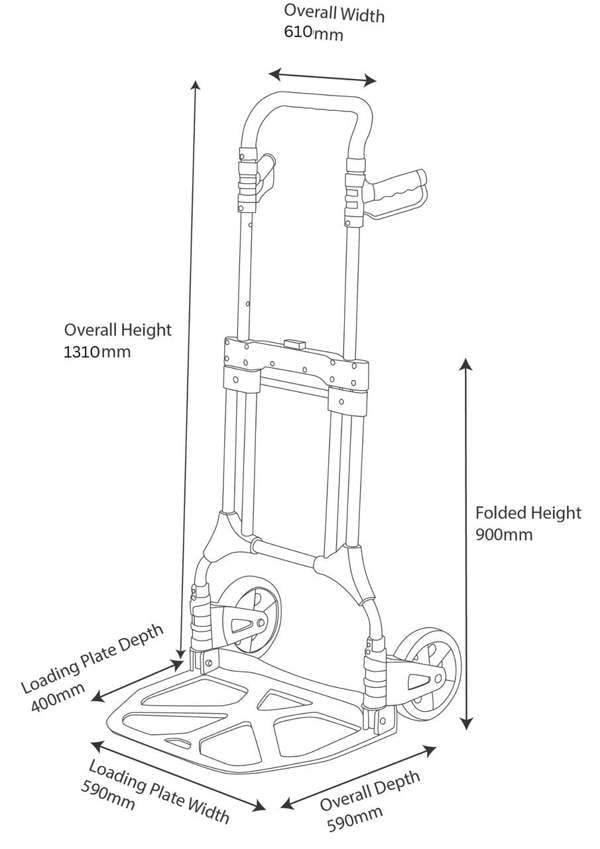 Workhorse Large Compact Foldable Sack Truck - Tubular aluminium frame, Telescopic Handle, 200kg Capacity
