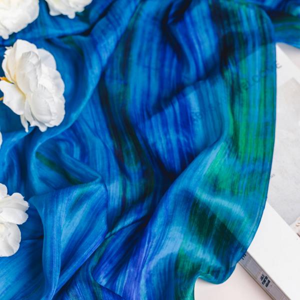 Peacock Blue Brushstroke Silk Scarf – Hand-Dyed Mulberry Silk, Statement & Evening Wrap