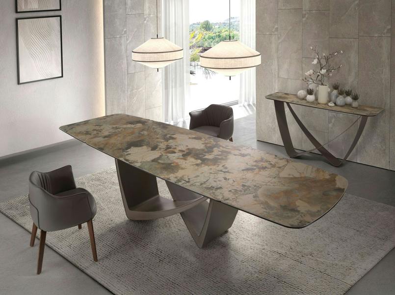 Angel Cerdá Rectangular Console Table in Porcelain Marble and Taupe Metallic Steel 3269