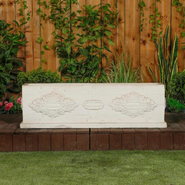 Large White Stone Cast Rustic Flower Trough 