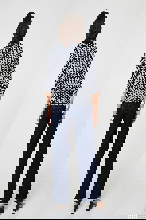 Navy | Chevron Print 3/4 Sleeve Wrap Front Top
