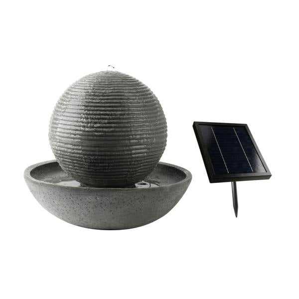 Gardenwize Solar Powered Ribbed Sphere Water Feature with LED Light & Battery Backup – Garden Fountain for Patio, Decking, Balconies & Outdoor Spaces