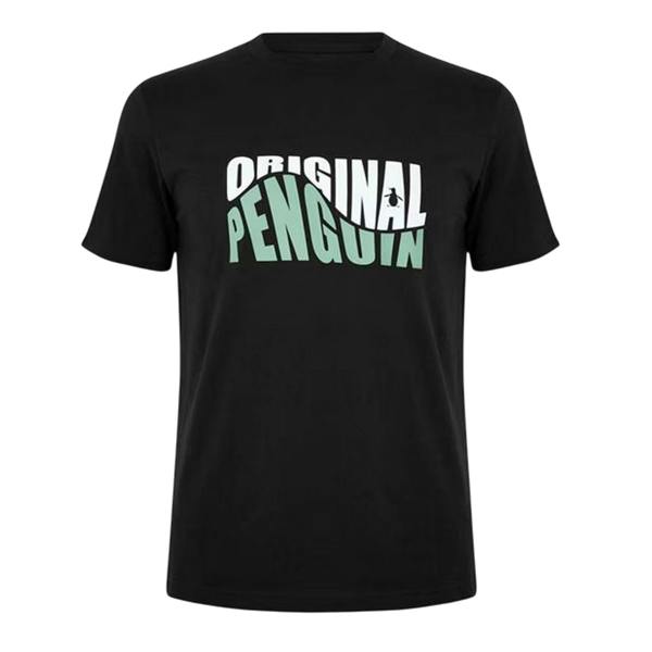 Original Penguin Mens Original Lettering Crew Neck T-Shirt - True Black - 