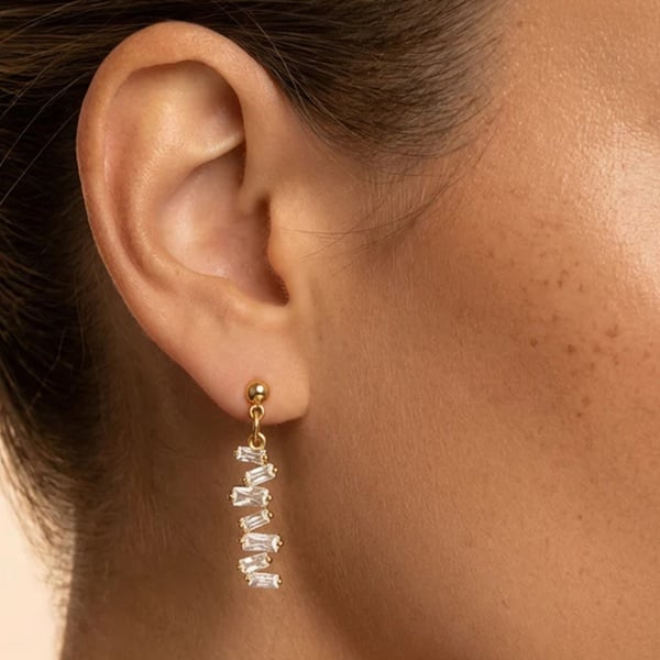 MUCHV Vertical Dangle Earrings With Baguette Stones