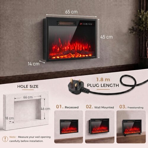 HOMCOM 26" Electric Fireplace Insert with 12 Flame & 4 Ember Colours