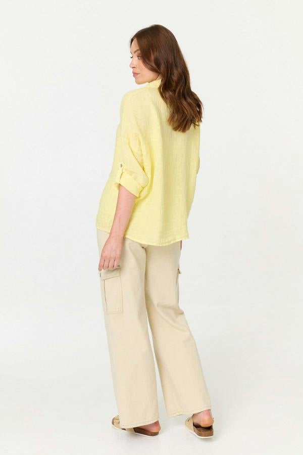 Yellow | Relaxed 3/4 Sleeve Button Front Shirt