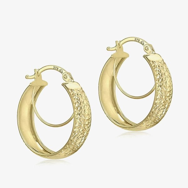 T. H. Baker 9ct Yellow Gold Diamond Cut Double Hoop Earrings 1.51.2219