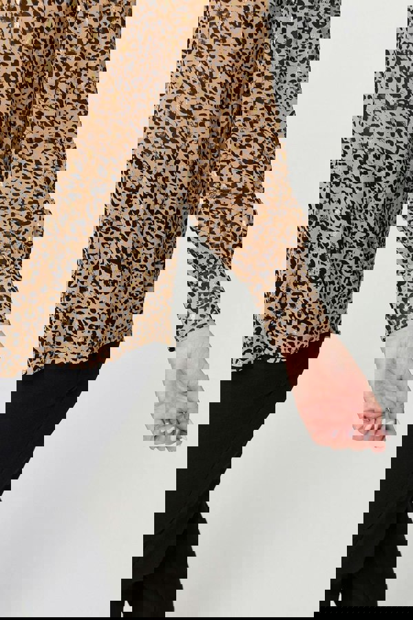 Beige | Animal Print High Neck Loose Fit Blouse
