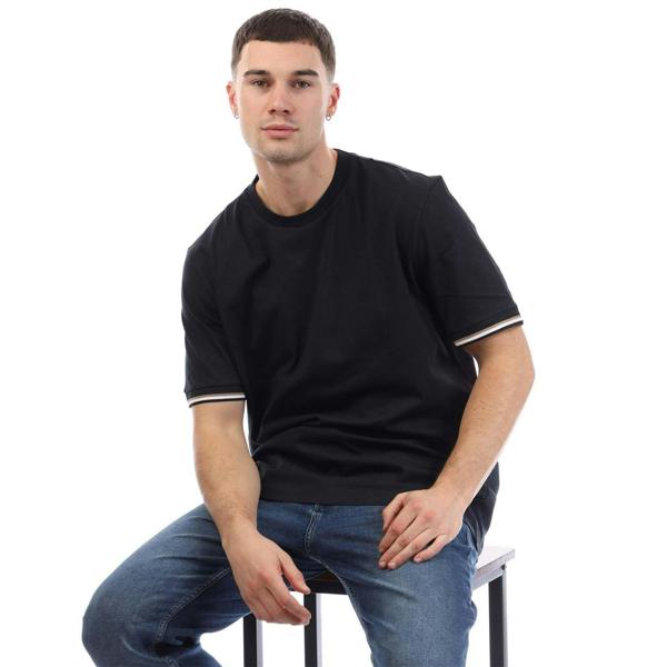 Boss Mens Signature Stripes Regular T-Shirt - Dark Blue - 
