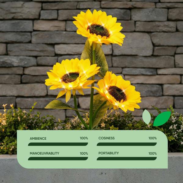 Gardenwize Pack of 2 Sunflower Solar Stake Lights with 3 Warm White LED Garden Lights