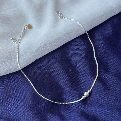 The Colourful Aura Sterling Silver Bead Summer Indie Boho Silver Indian Payal Anklet