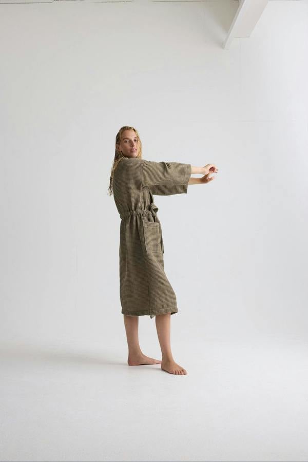 Pretty You London Waffle Kimono Robe In Overland Trek