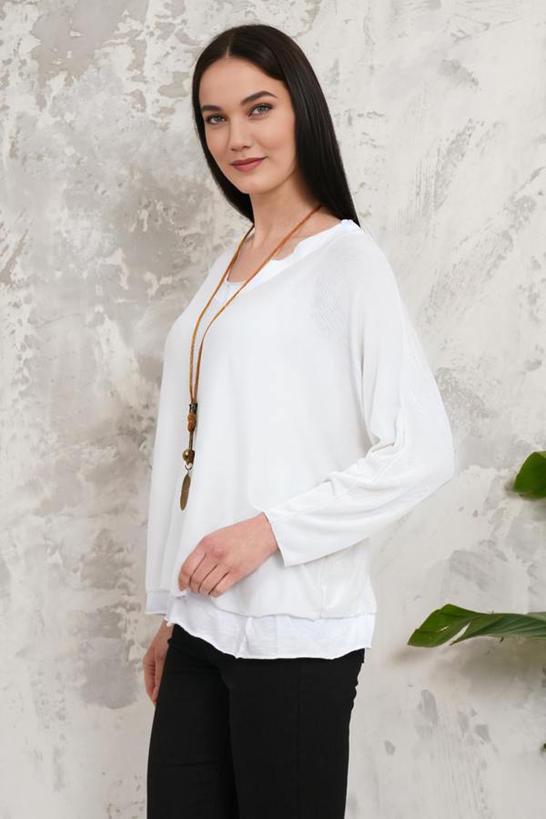 Hoxton Gal Oversized Long Sleeves Double Layered Top in Light White