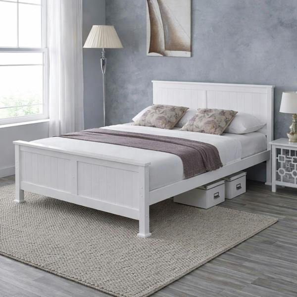 Mission TM Madrid Solid Pine Bed Frame, Panelled Headboard, White, 4 Sizes