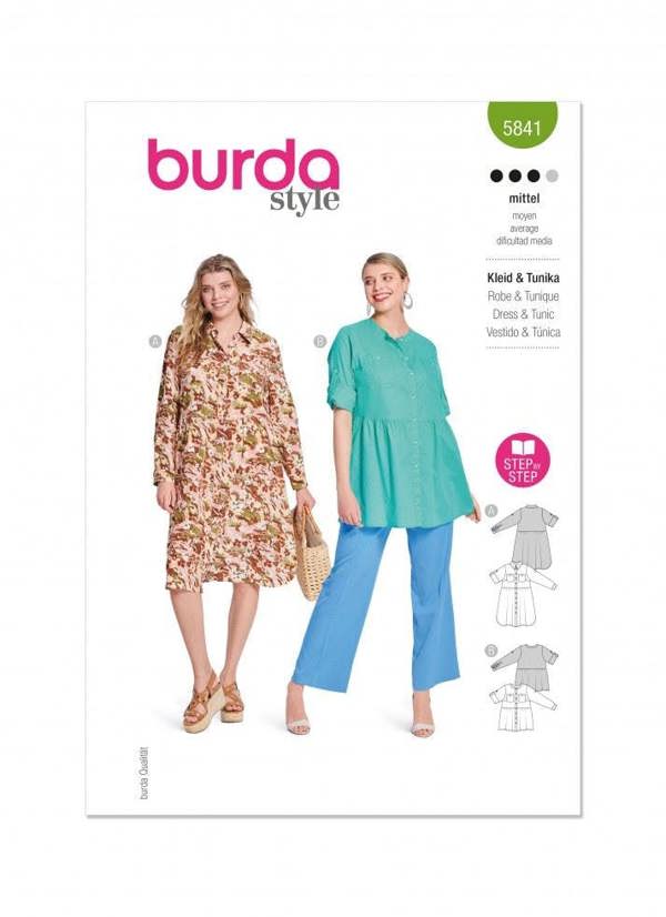 Burda Sewing Pattern 5841 Tops, Tunics and Dresses For Women, 20-34 (46-60) - Intermediate