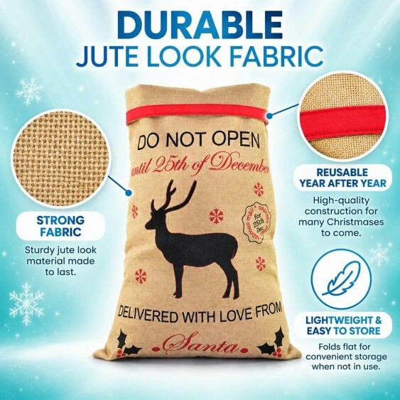 Shatchi 12Pcs Large Santa Sacks Christmas Hessian Gift Bag Stocking Filler, 70x50cm