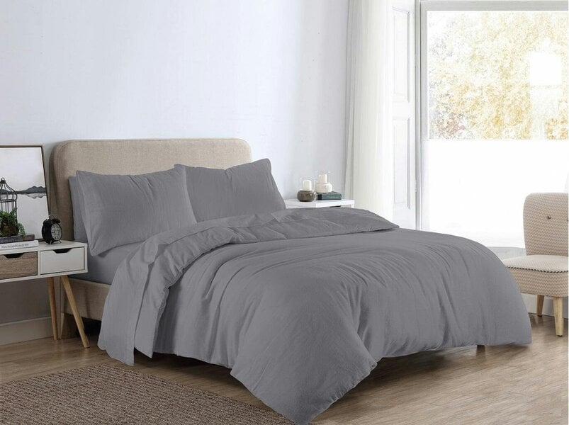 Night Zone Flannelette Duvet Cover Set – 100% Brushed Cotton Warm Bedding with Pillowcases - Grey