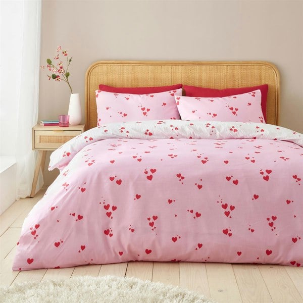 Catherine Lansfield Seersucker Heart White Duvet Cover Set