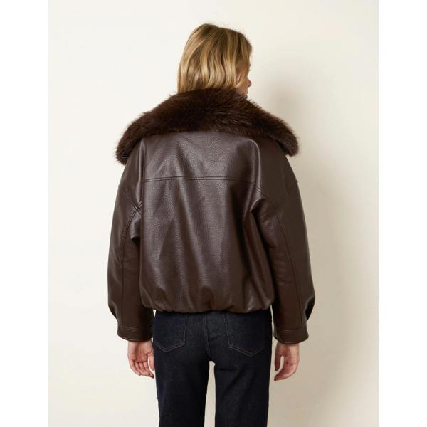Blue Vanilla PU Faux Fur Trimmed Jacket