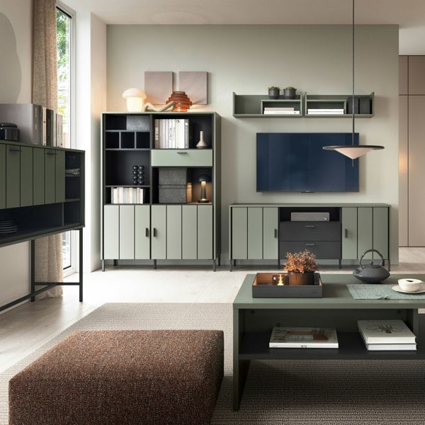 Furniture To Go Arundel Bookcase 2 Door 1 Drawer in Green/Grey