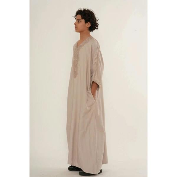 Boy's Moroccan Thobe Half Sleeve Gandoura Embroidery Kaftan - Salmon - Thobez - 19