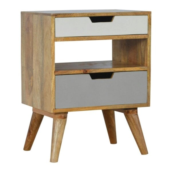 Wyld Haus Pranburi Grey and White Mango Wood Bedside Table 2 Drawers and Open Shelf
