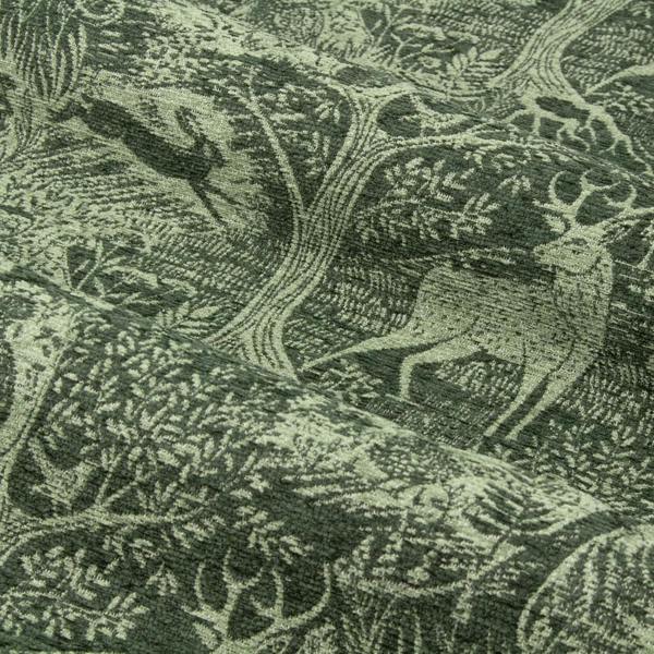 Furn Winter Woods Chenille Animals Eyelet Curtains - Emerald - 