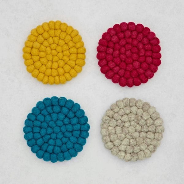 Paper High Set of 4 Handmade Felt Ball Coasters