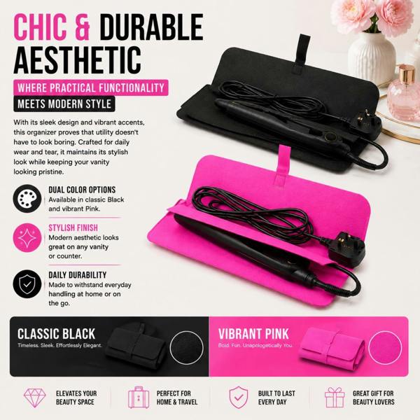Aquarius Envie Hair Straightener Heat Protection Storage Case Pink Foldable Flat Iron Bag
