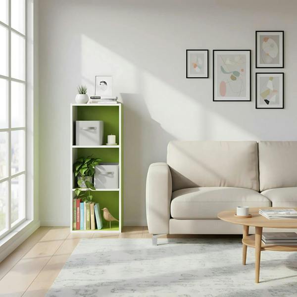 WALPLUS Pasir 3-Tier Open Shelf Bookcase, White/Green 11003WH/GR | Luxury Wall Decor for Living Room & Bedroom