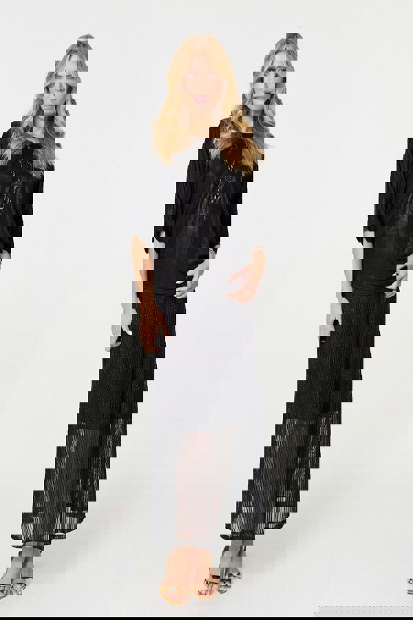 Black | Metallic 3/4 Batwing Sleeve Top
