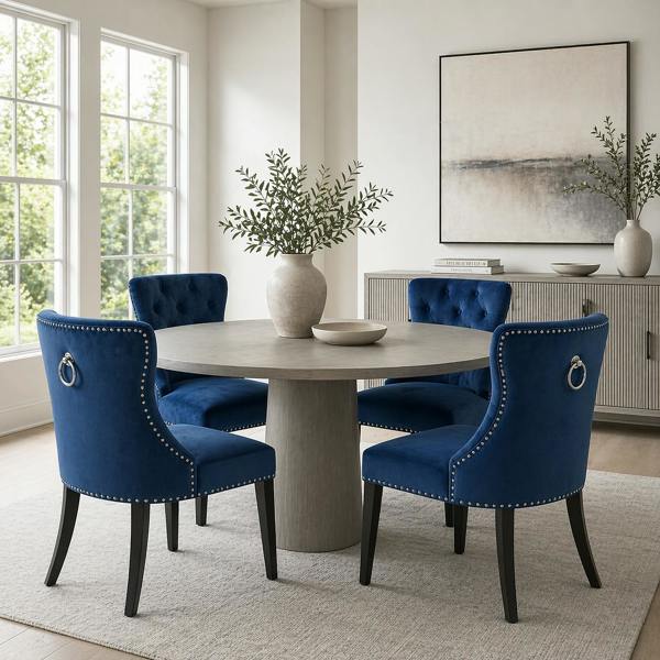 Groundlevel Set of 2 Studded Velvet Dining Chairs with Ring Knocker