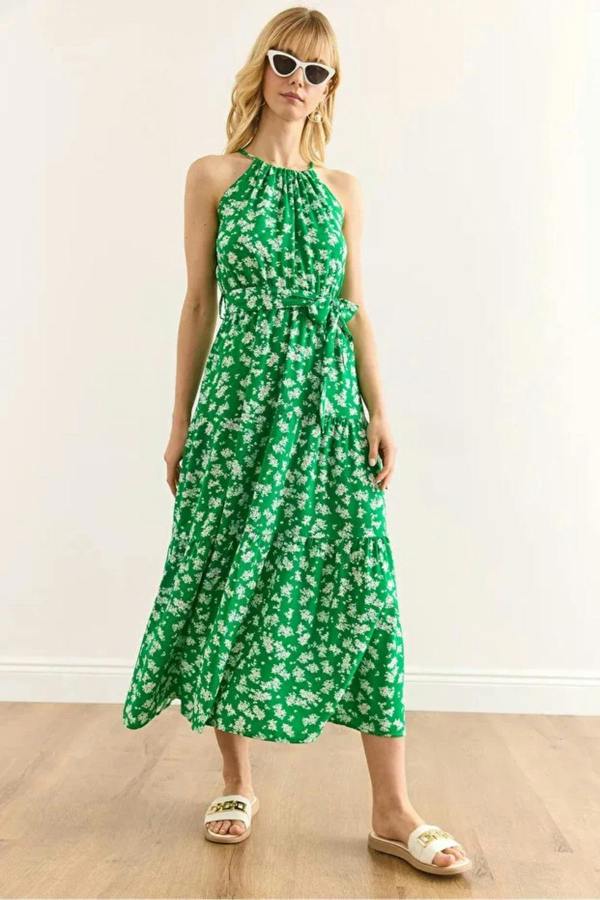Hoxton Gal Halter Neck Belted Midi Dress