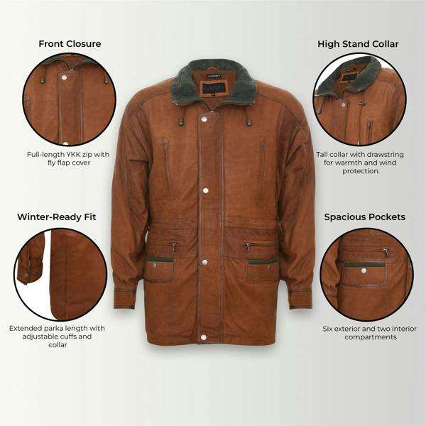 Infinity Leather Mens Nubuck Leather Parka Coat-Winnipeg