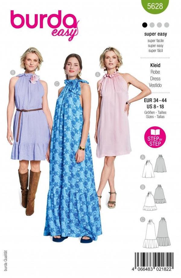 Burda Sewing Pattern 5628 Dresses For Women, 8 to 18 - Easy, Beginner