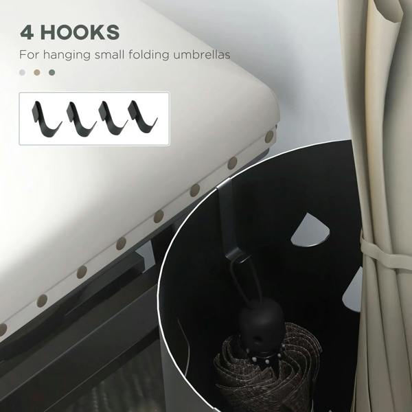 Dark grey umbrella stand with four hanging hooks for small folding umbrellas