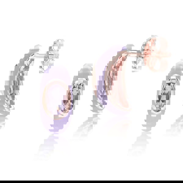 Gemondo Siberian Waltz Violet Enamel & Octagon Amethyst Half Hoop Earrings In Rose Gold Vermeil